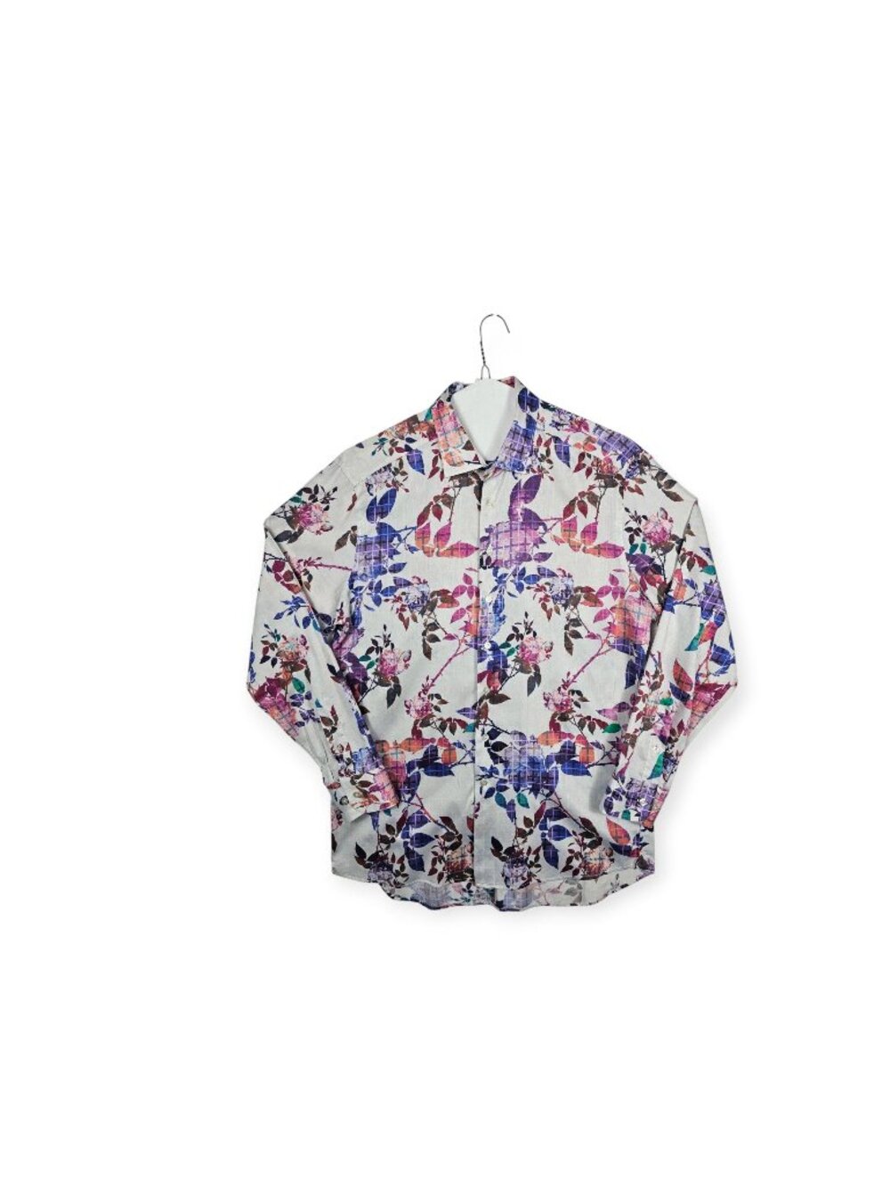 Etro Mens Size 43 Floral Plaid Long Sleeve Dress Shirt Multicolor Cotton